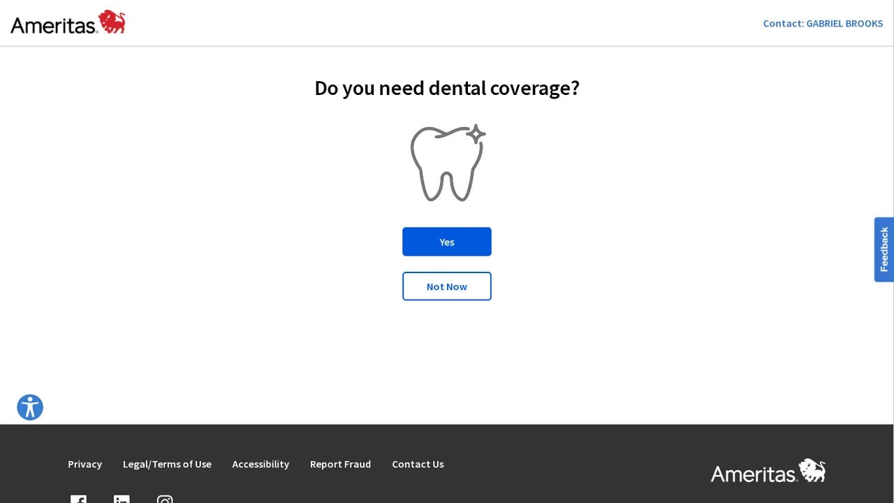 Choose dental coverage (Ameritas website screenshot)